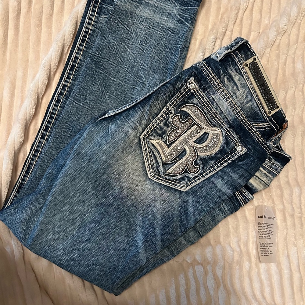 Rock Revival Distressed Blue Denim Jeans
